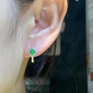Icy Vivid-Green Cabochon Ear Wraps — S925 Silver