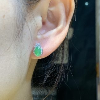 Icy Vivid-Green Cabochon Stud Earrings — S925 Silver