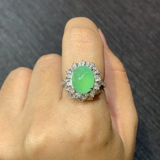 High-Icy Sweet Vivid-Green Cabochon Ring — S925 Silver